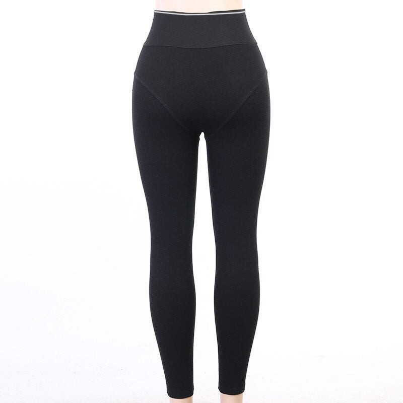 Seamless Ribbed High Elastic Yoga Leggings Letter Print High Wasit Yoga Shorts Gym Fitness Sports Energy Running Fashion Trouser | Vimost Shop.