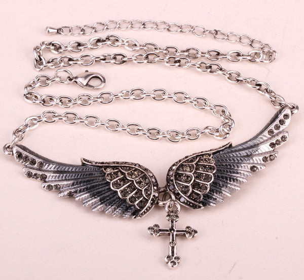 Angel Wing Cross Necklace Earrings Ring Sets Women Biker Bling Jewelry Birthday Gifts for Her Mom Girlfriend Dropshipping | Vimost Shop.