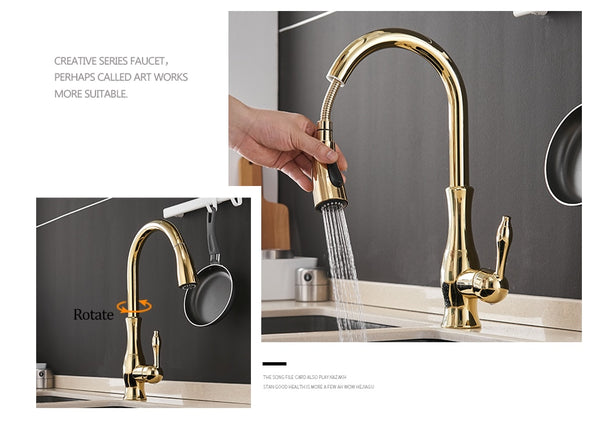 Gold Kitchen Faucets Silver Single Handle Pull Out Kitchen Tap Single Hole Handle Swivel Degree Water Mixer Tap Mixer