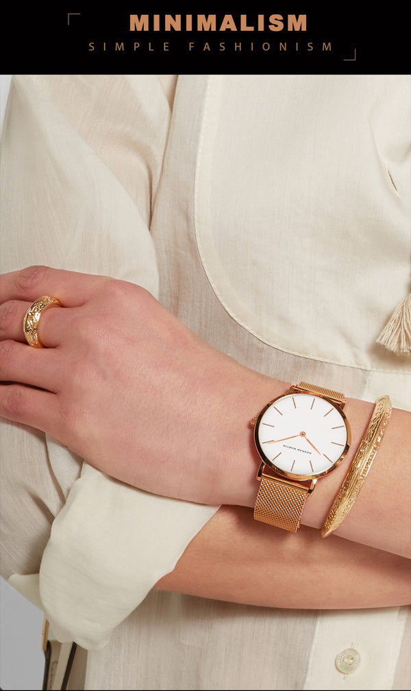 36mm Japan Quartz Movement Ladies Wristwatches Stainless Steel Mesh Top Luxury Brand Rose Gold Waterproof Women Watches