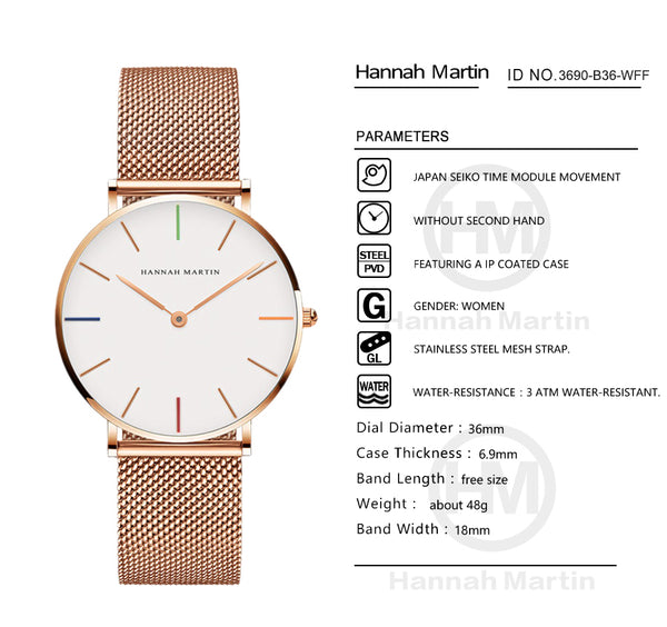 36mm Japan Quartz Movement Ladies Wristwatches Stainless Steel Mesh Top Luxury Brand Rose Gold Waterproof Women Watches