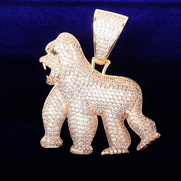 Animal Orangutan Pendant Bling AAA Zircon Men's Hip Hop Necklace Rock Jewelry with 12mm Cuban Chain | Vimost Shop.