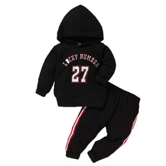 Number Print Sport Hooded Baby Clothes Outfits 2Piece Autumn Cotton Long Sleeve Kids Black Tracksuit Set for Boy Girl D30 | Vimost Shop.