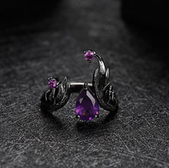 1.43Ct Natural Amethyst Gemstone Rings 925 Sterling Silver Handmade Adjustable Angel's Wing Ring for Women Bijoux | Vimost Shop.