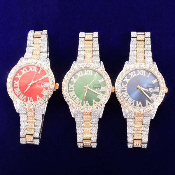 Men's Watch Big Red Dial Military Quartz Clock Luxury Big Rhinestone Business Waterproof Wrist watches Relogio Masculino | Vimost Shop.
