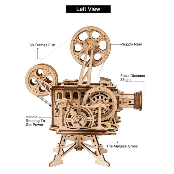 ROKR Hand Crank Projector Classic Film Vitascope 3D Wooden Puzzle Model Building Toys for Children Adult LK601 | Vimost Shop.