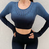 Ombre Women Yoga Set Workout Long Sleeve Crop Top Sports Bra Seamless Leggings Gym Clothing Fitness Sportswear Sports Suits