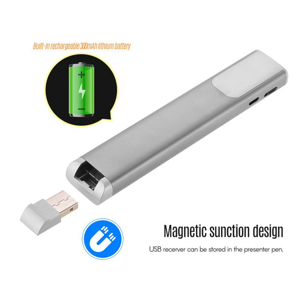 Rechargeable Powerpoint Presenter PPT Clicker Flip Pen Green Pointer with USB Receiver 70 Meters 2.4GHz Wireless Remote Control | Vimost Shop.