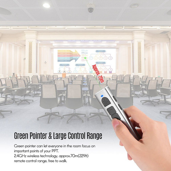 Rechargeable Powerpoint Presenter PPT Clicker Flip Pen Green Pointer with USB Receiver 70 Meters 2.4GHz Wireless Remote Control | Vimost Shop.