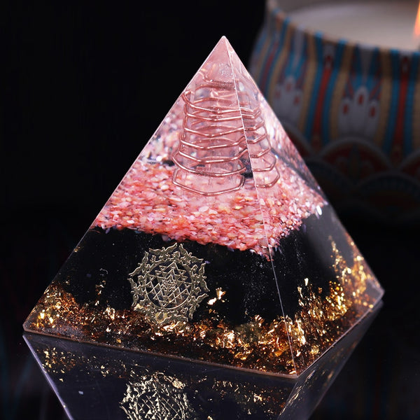 Orgonite Pyramid With Obsidian Stone Energy Healing Chakra Shell Orgone Collection Emf Protection | Vimost Shop.