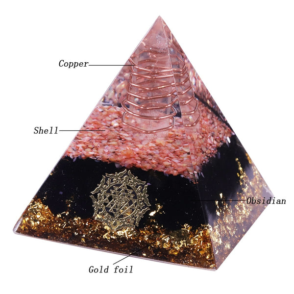 Orgonite Pyramid With Obsidian Stone Energy Healing Chakra Shell Orgone Collection Emf Protection | Vimost Shop.