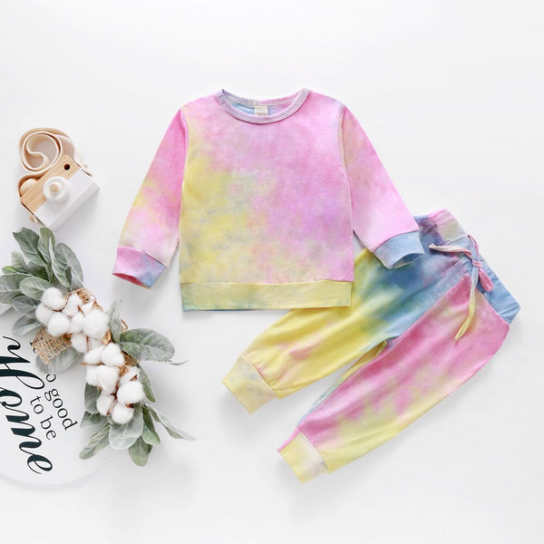 Winter Long Sleeve Baby Girls Clothes 2020 Fashion Sport Girls Tie dye Kids Clothes Set 2Piece Top+trousers Toddler Clothing D30 | Vimost Shop.