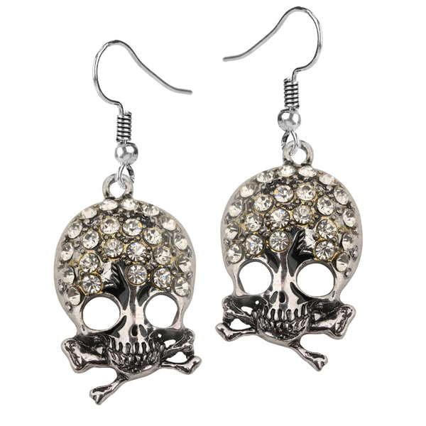 Women's Skull Cross Bone Jewelry Set - Adjustable Necklace (60+10)cm + Dangle Earrings - Women Girls Biker Crystal Jewelry | Vimost Shop.