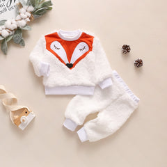 Winter Lamb Wool Newborn Baby Girls Clothes Cartoon Printed Tops And Pants Casual Round Neck Infant Girls Outfits Clothing D30 | Vimost Shop.