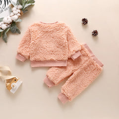 Winter Lamb Wool Newborn Baby Girls Clothes Cartoon Printed Tops And Pants Casual Round Neck Infant Girls Outfits Clothing D30 | Vimost Shop.