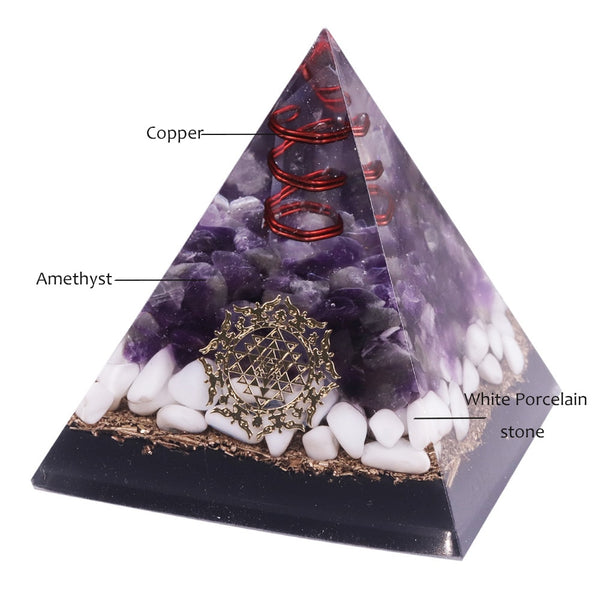 Healing Crystal Copper Wire Orgone Pyramid Stone Amethystine Energy Generator For Meditation Reiki Balancing | Vimost Shop.