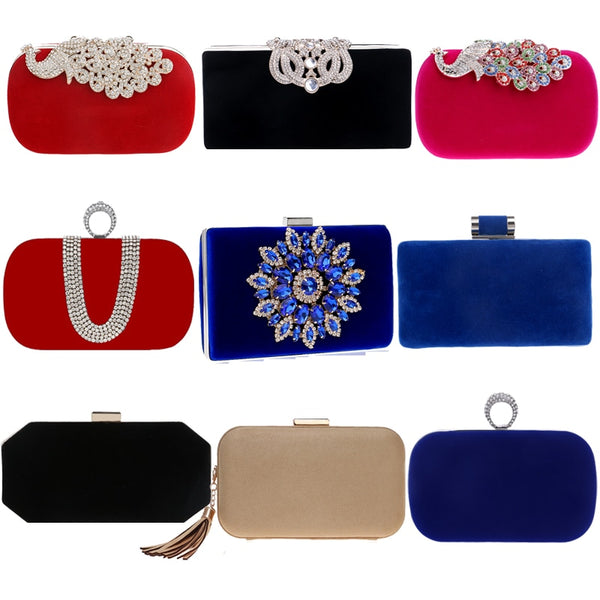 Velvet luxury women evening bags rhinestones flower small day clutch party diamonds lady dress shoulder chain handbags for purse