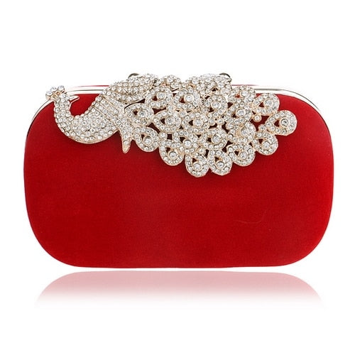 Velvet luxury women evening bags rhinestones flower small day clutch party diamonds lady dress shoulder chain handbags for purse