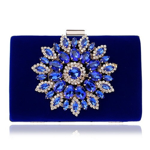 Velvet luxury women evening bags rhinestones flower small day clutch party diamonds lady dress shoulder chain handbags for purse