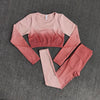 Ombre Women Seamless Yoga Set Workout Pants Long Sleeve Crop Top Fitness Leggings Sports Suits Gym Clothing Sportswear