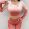 Ombre Women Seamless Yoga Set Workout Pants Long Sleeve Crop Top Fitness Leggings Sports Suits Gym Clothing Sportswear