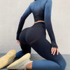 Ombre Women Seamless Yoga Set Workout Pants Long Sleeve Crop Top Fitness Leggings Sports Suits Gym Clothing Sportswear