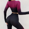 Ombre Women Seamless Yoga Set Workout Pants Long Sleeve Crop Top Fitness Leggings Sports Suits Gym Clothing Sportswear