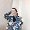 Women Oversized Clothing Wool Blend Long Cardigans Sweater Spring Autumn Print Pattern Knitted Coat Knitwear C-263