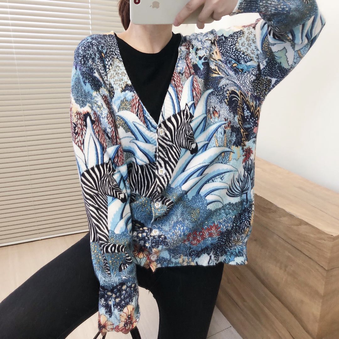 Women Oversized Clothing Wool Blend Long Cardigans Sweater Spring Autumn Print Pattern Knitted Coat Knitwear C-263