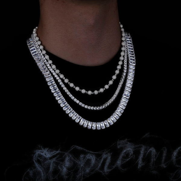Necklace Set 10mm22‘’ Baguette Necklace with 6mm18‘ ’Ball Chain Choker with 4mm20‘’ Tennis Chain Hip Hop Jewelry Set | Vimost Shop.