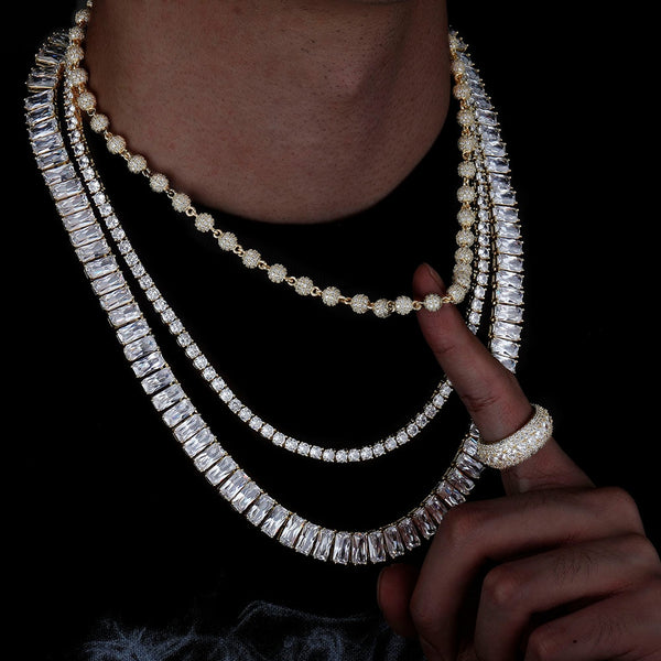 Necklace Set 10mm22‘’ Baguette Necklace with 6mm18‘ ’Ball Chain Choker with 4mm20‘’ Tennis Chain Hip Hop Jewelry Set | Vimost Shop.