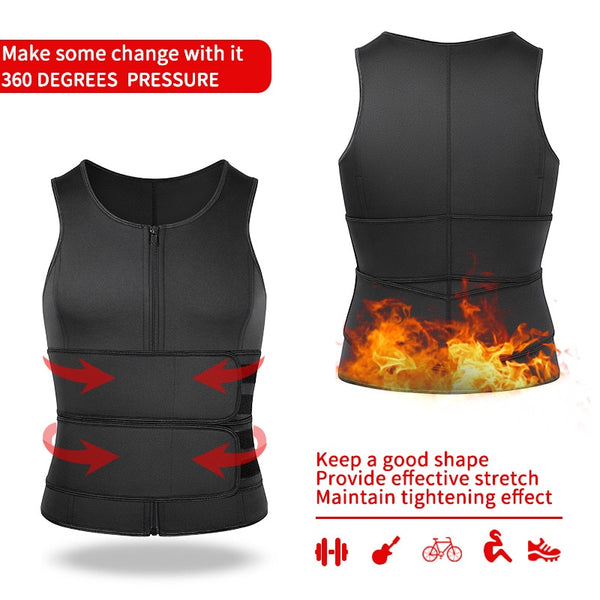 Men Body Shaper Sauna Suit Abdomen Slimming Shapewear Double Belt Waist Trainer Belly Reducing Shapers Sweat Vest Corset Top | Vimost Shop.