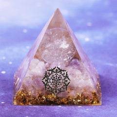 Orgonite Pyramid Quartz Sphere & Amethystine Orgone Reiki Sri Yantra Symbol Energy Healing Home Office Decor Resin Reiki Gift
