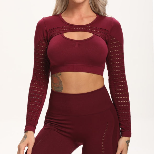 Yoga Top For Women Long Sleeve Running Shirts Sexy Yoga T-shirts Sports Shirts Quick Dry Fitness Gym Clothings Crop Tops | Vimost Shop.