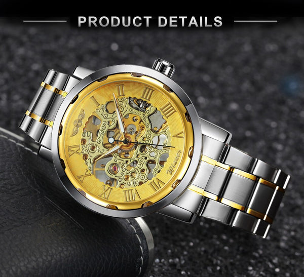 Mechanical Mens Watches Skeleton Gold Watch Men Luxury Fashion Wrist Watch Stainless Steel Strap Business