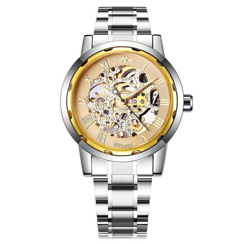 Mechanical Mens Watches Skeleton Gold Watch Men Luxury Fashion Wrist Watch Stainless Steel Strap Business