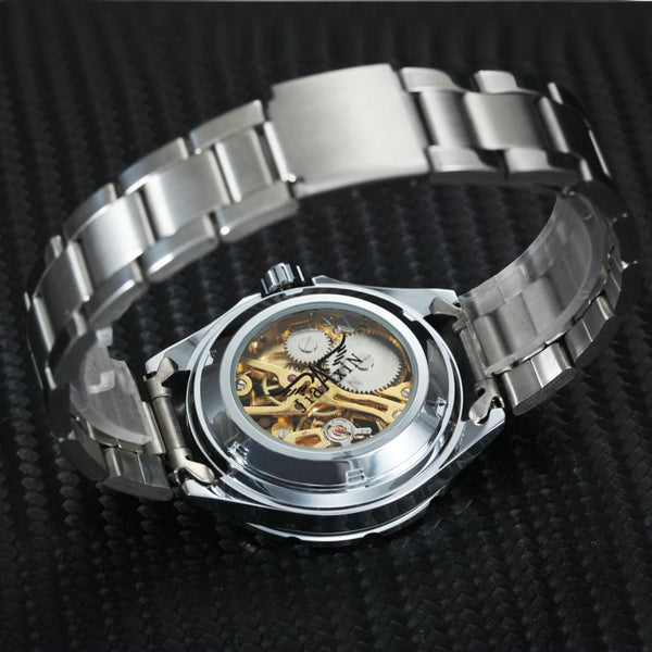 Mechanical Watches Men Top Brand Luxury Gold Wrist Watch Skeleton Dial Vintage Military Stainless Steel Strap