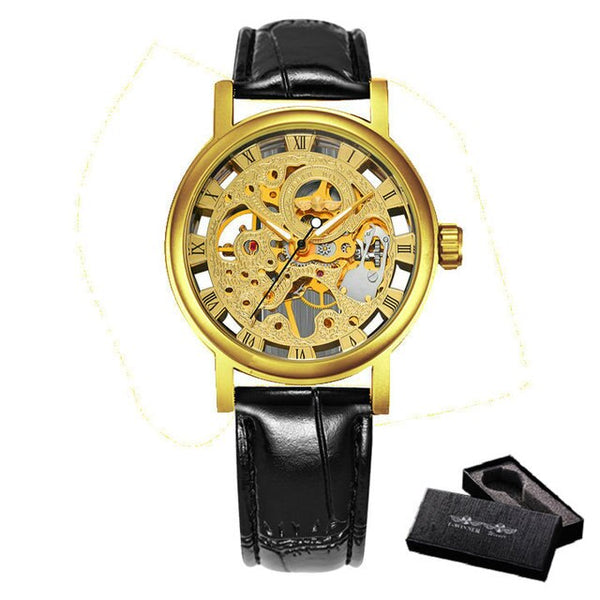 Vintage Automatic Mechanical Ladies Watch for Women Leather Strap Skeleton Mini Dial Skeleton Luminous Hands Wrist Watches
