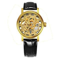 Vintage Automatic Mechanical Ladies Watch for Women Leather Strap Skeleton Mini Dial Skeleton Luminous Hands Wrist Watches