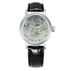 Vintage Automatic Mechanical Ladies Watch for Women Leather Strap Skeleton Mini Dial Skeleton Luminous Hands Wrist Watches