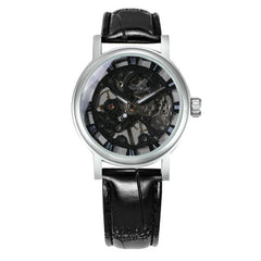 Vintage Automatic Mechanical Ladies Watch for Women Leather Strap Skeleton Mini Dial Skeleton Luminous Hands Wrist Watches