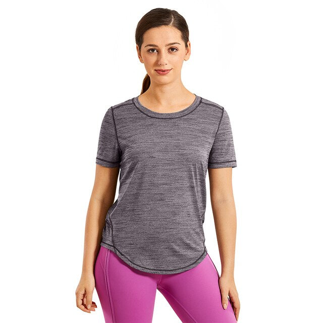 Women's Lightweight Heather Loose Fit Short Sleeve Sport Shirt Workout Top