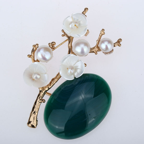 Women Freshwater Pearl Gemstone White Shell Flower Branch Shape Pin Brooch Luxury Handmade Jewelry Christmas Gift Girl Her | Vimost Shop.