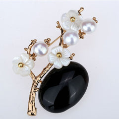 Women Freshwater Pearl Gemstone White Shell Flower Branch Shape Pin Brooch Luxury Handmade Jewelry Christmas Gift Girl Her