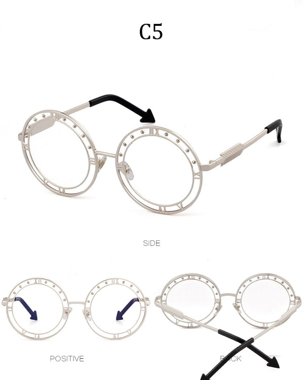 Fashion Round Sunglasses Women Unique Designer UV400 Metal Arrow Frame Letter Sun Glasses Shades Eyewear Oculos de sol | Vimost Shop.
