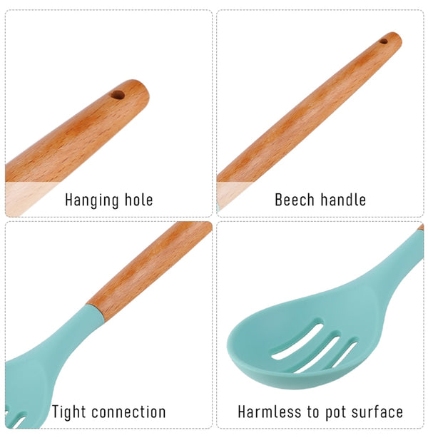 Non-Stick Heat Resistant Handle Spatula Spoon Silicone Kitchenware Cooking Utensils Set With Storage Box Kitchen Tools | Vimost Shop.