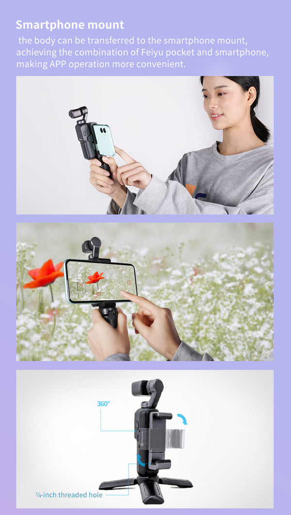 Pocket  3-Axis Pocket Gimbal Camera Stabilizer 4K HD 120° Wide Angle Built-in Wi-Fi control Attachable to Smartphone Used | Vimost Shop.