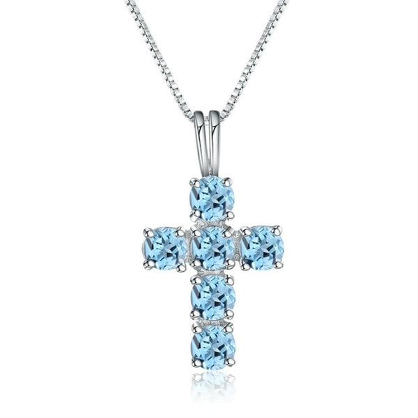 Natural Swiss Blue Topaz 925 Sterling Silver Gemstone Cross Pendant Necklaces for Women Fine Jewelry Collares | Vimost Shop.