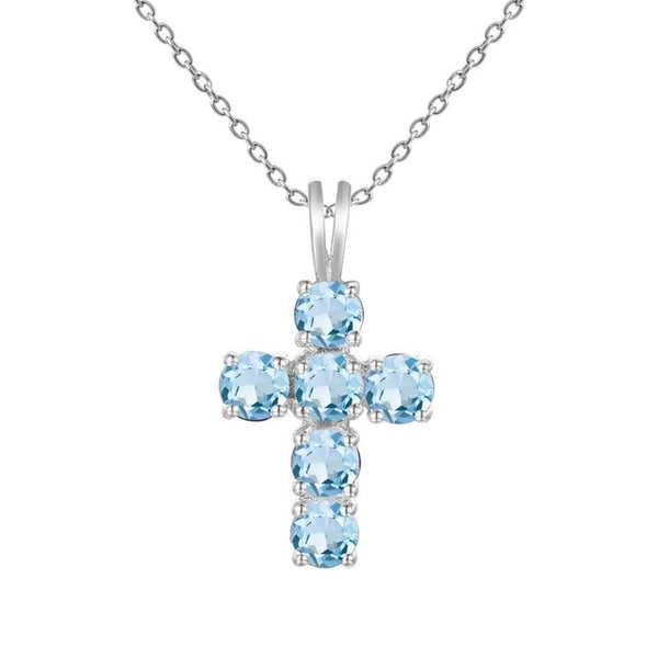 Natural Swiss Blue Topaz 925 Sterling Silver Gemstone Cross Pendant Necklaces for Women Fine Jewelry Collares | Vimost Shop.