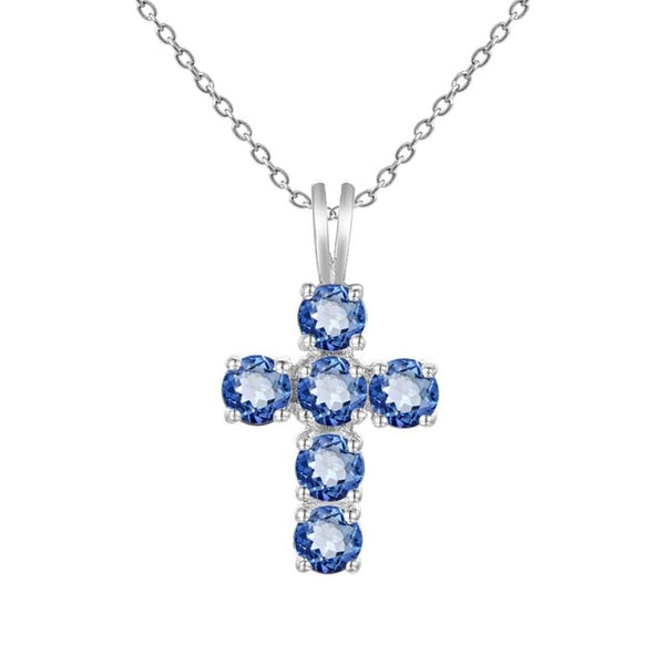 Natural Swiss Blue Topaz 925 Sterling Silver Gemstone Cross Pendant Necklaces for Women Fine Jewelry Collares | Vimost Shop.